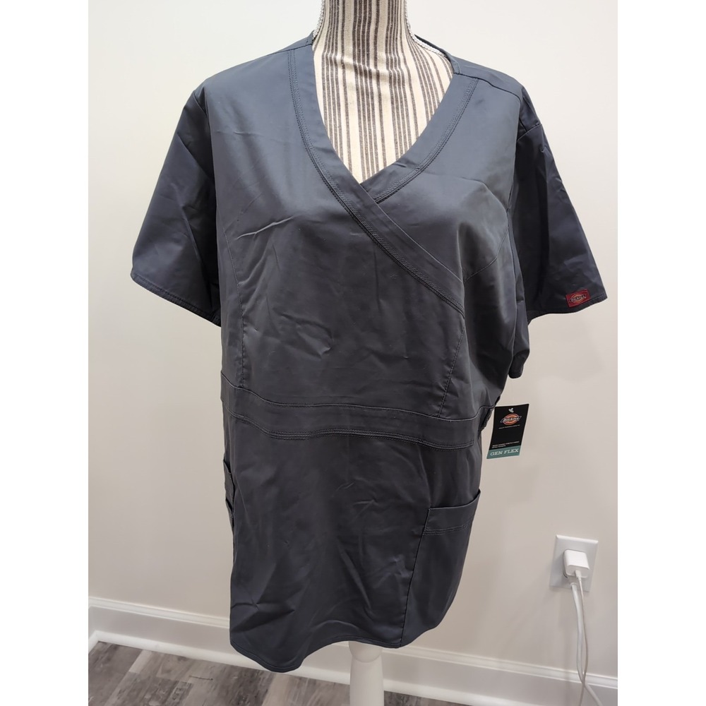 NWT Dickies Gen Flex Mock Wrap Scrub Top - Women's Pewter Contemporary Fit 3XL